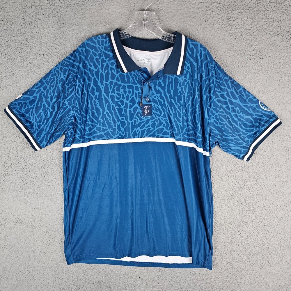 Five Pointz Golf Polo Shirt Men's XL‎ Blue Elephant Print Tipped Collar Stretch